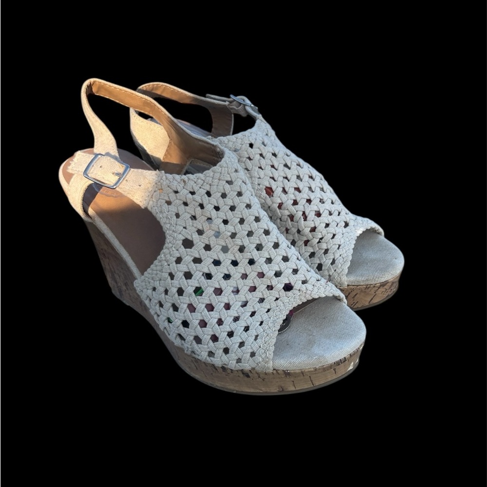 SO Cork Wedge Sandals | Crochet Peep Toe | Size 8